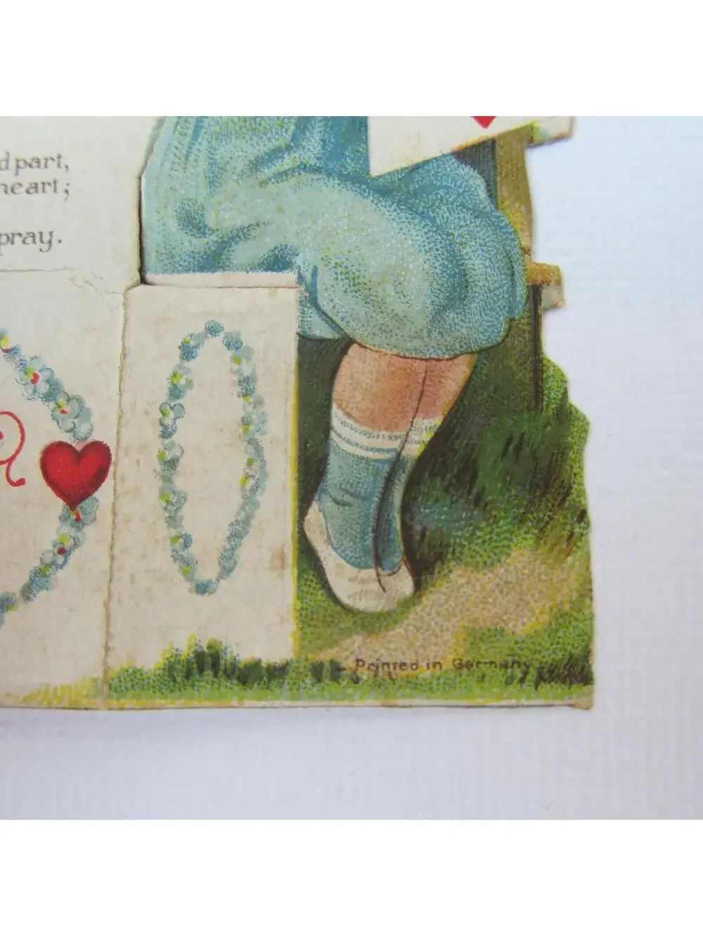 Vintage Valentine Blonde Boy Plays Gold Mandolin Girl Blue Dress Pink Flowers